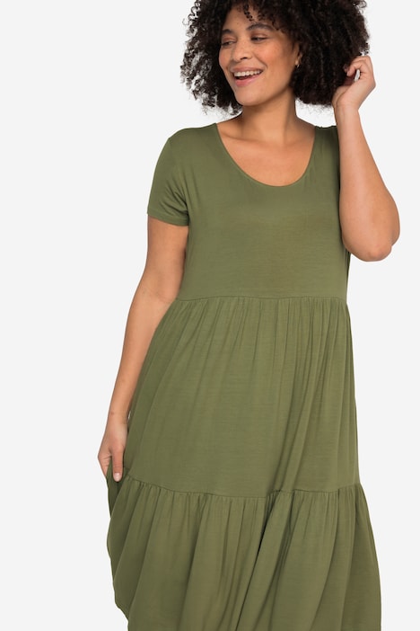 Jerseykleid, Rundhals, Halbarm, Saum-Volants