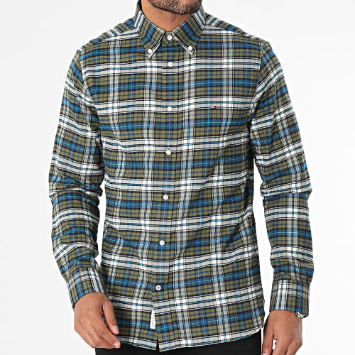 Chemise Manches Longues A Carreaux Brushed Tartan 2890 Vert Kaki Bleu Clair Blanc