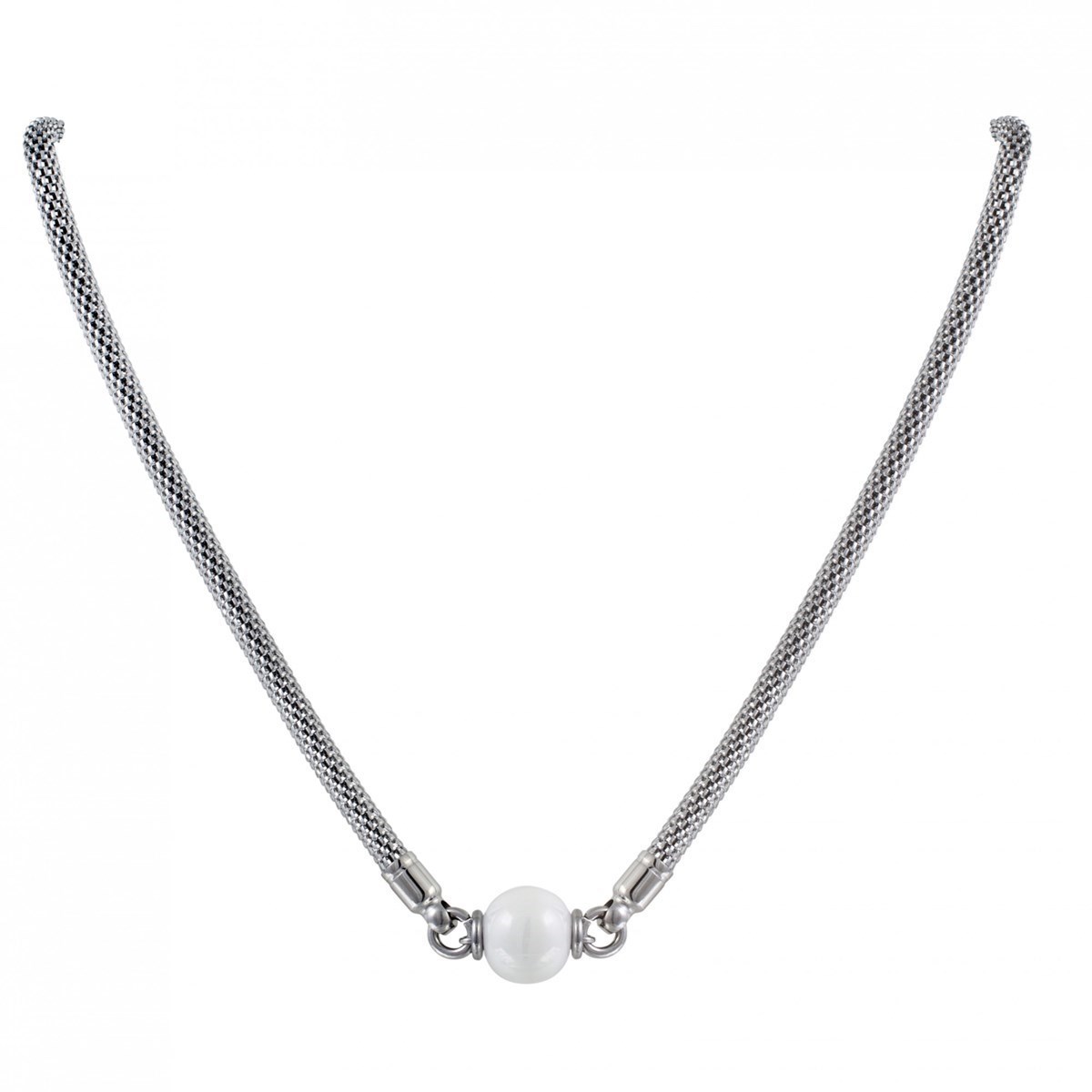Collier mono-motif en Acier 316L et céramique - blanc brillant