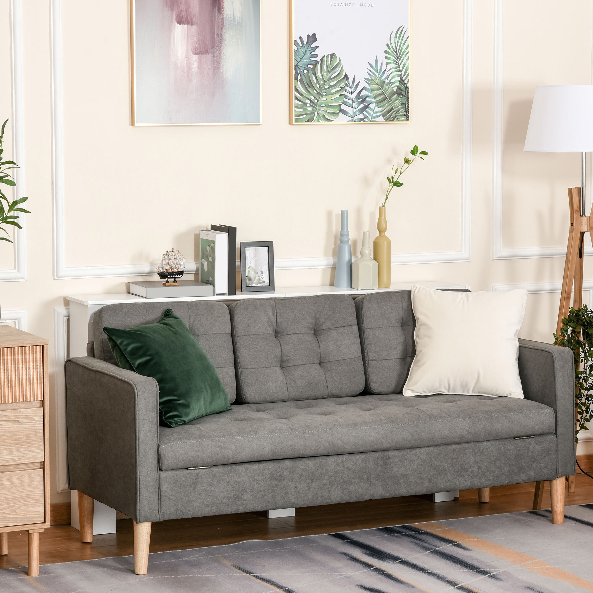 HOMCOM 3-Sitzer-Sofa mit abnehmbaren Kissen grau 166,5 x 62 x 82 cm (BxTxH)