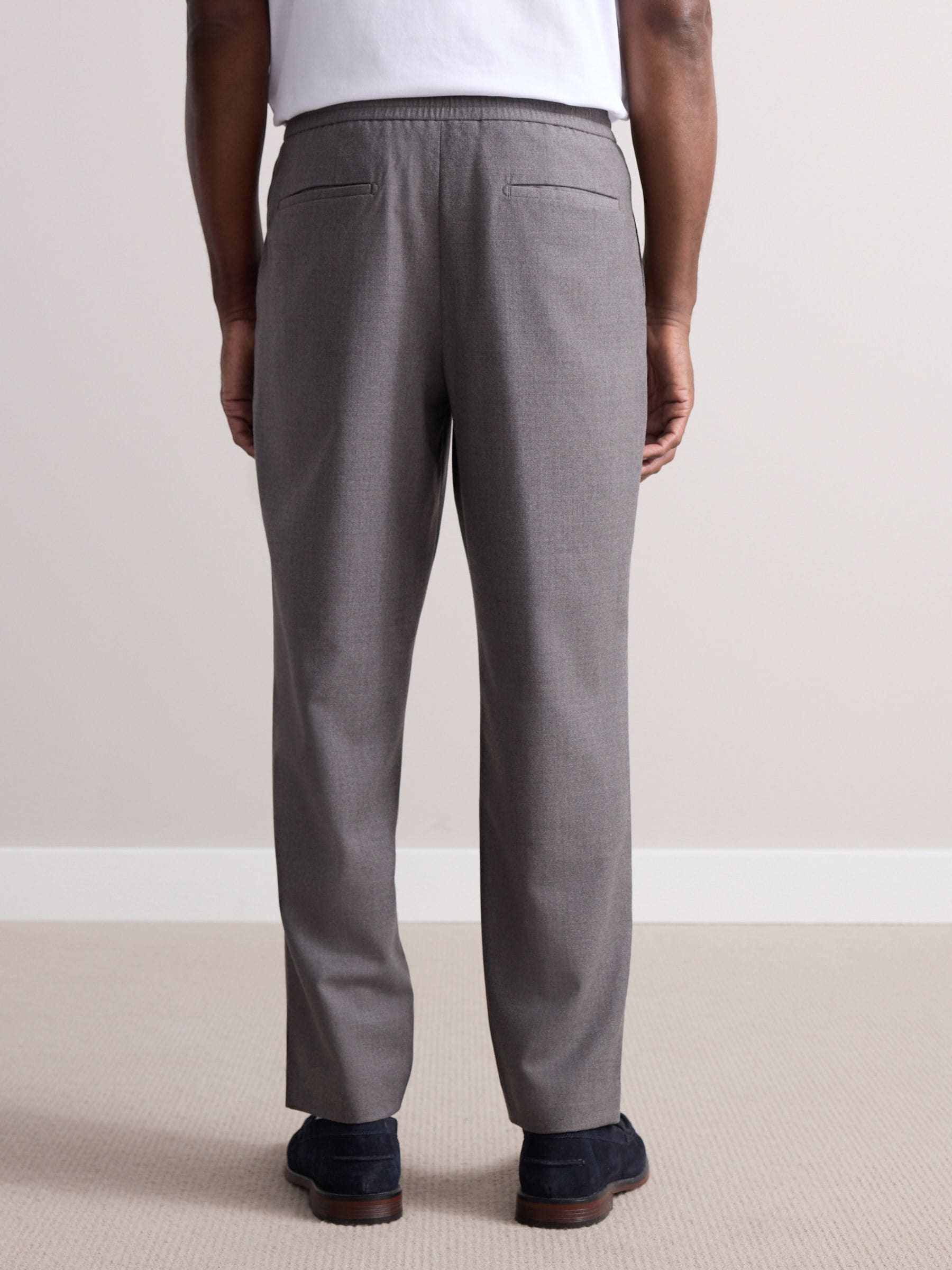 Taupe - Elasticated Waist Wool Rich Textured Formal Trousers