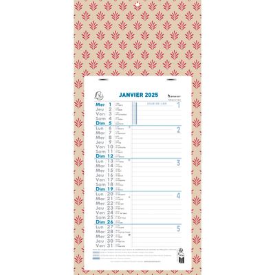 Calendrier mensuel en papier sur plaque - 19 x 41 cm - Exacompta