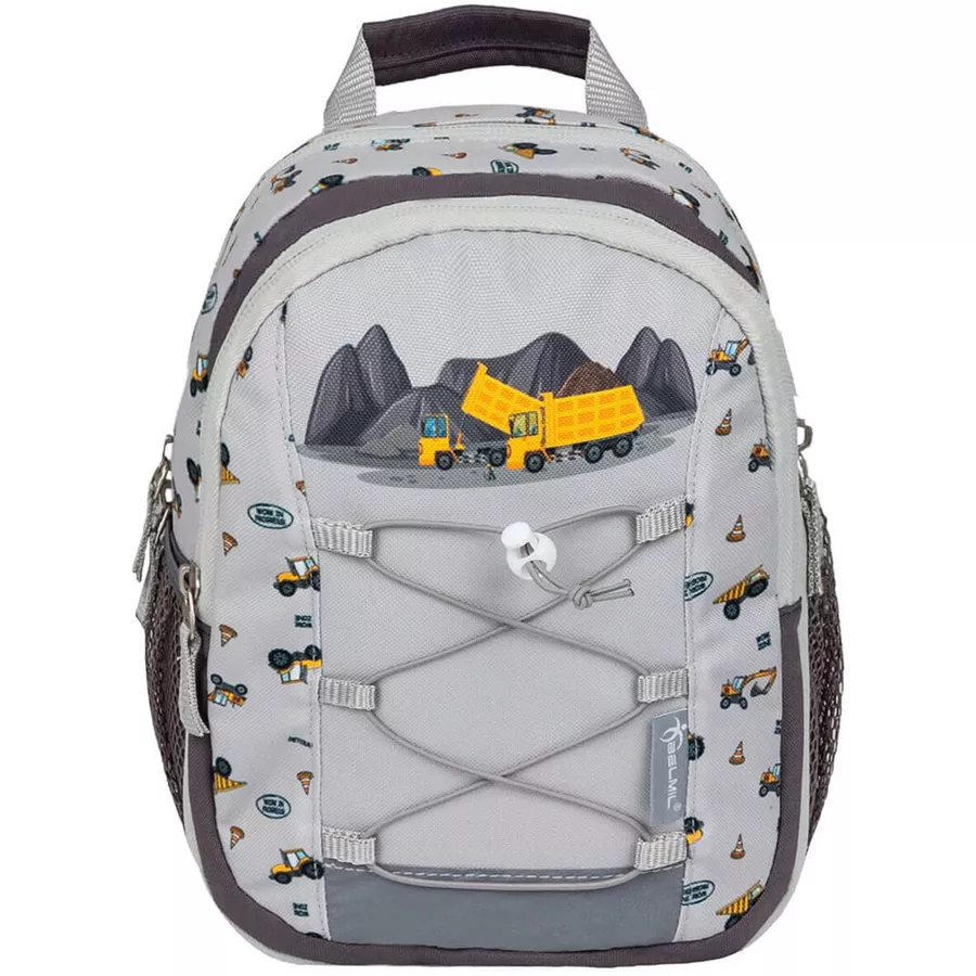 Belmil Kindergartenrucksack Mini Kiddy Kindergartenrucksack für 1-3 Jährige Kinder mit Brustgurt Construction Truck
