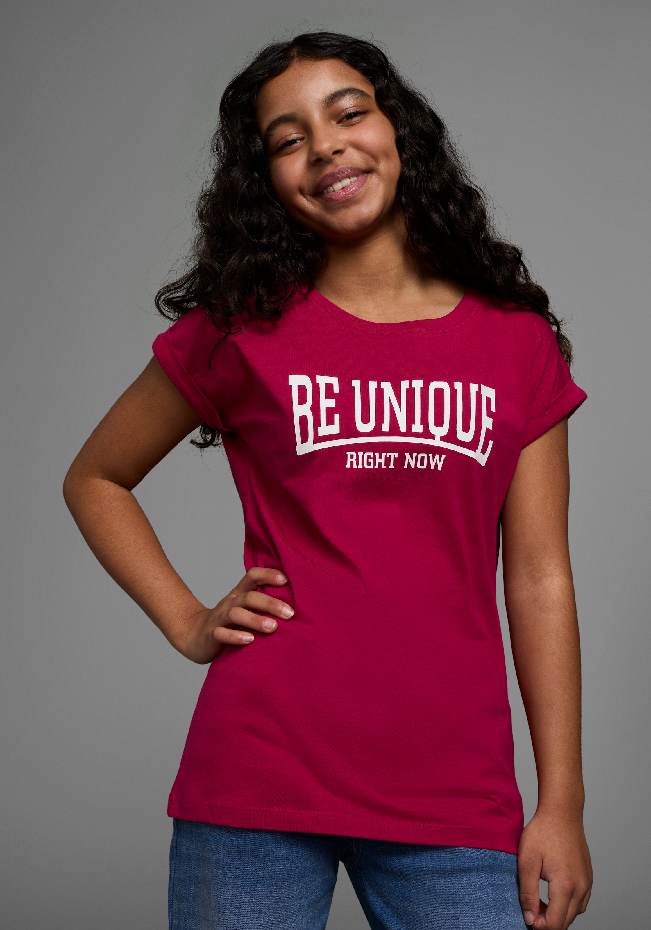 KIDSWORLD T-Shirt »Be unique - right now«, kurzärmelig,  bedruckt,  Rundhalsausschnitt