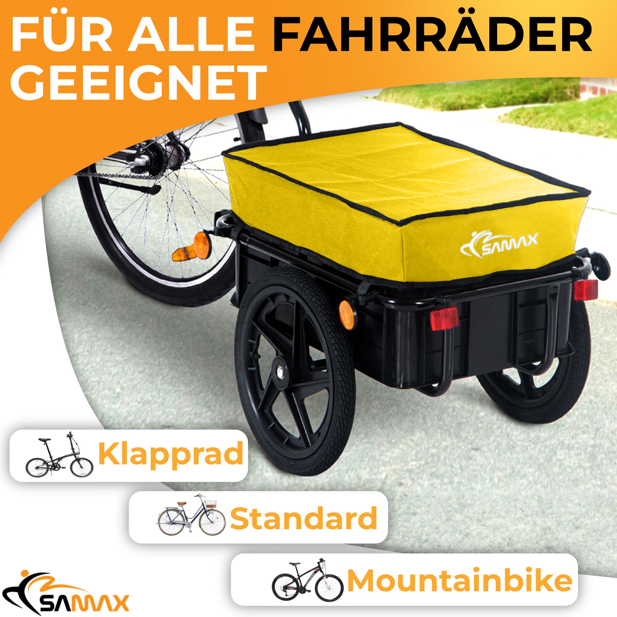 SAMAX Lastenanhänger / Fahrradanhänger für 60 Kg / 70 Liter in Gelb