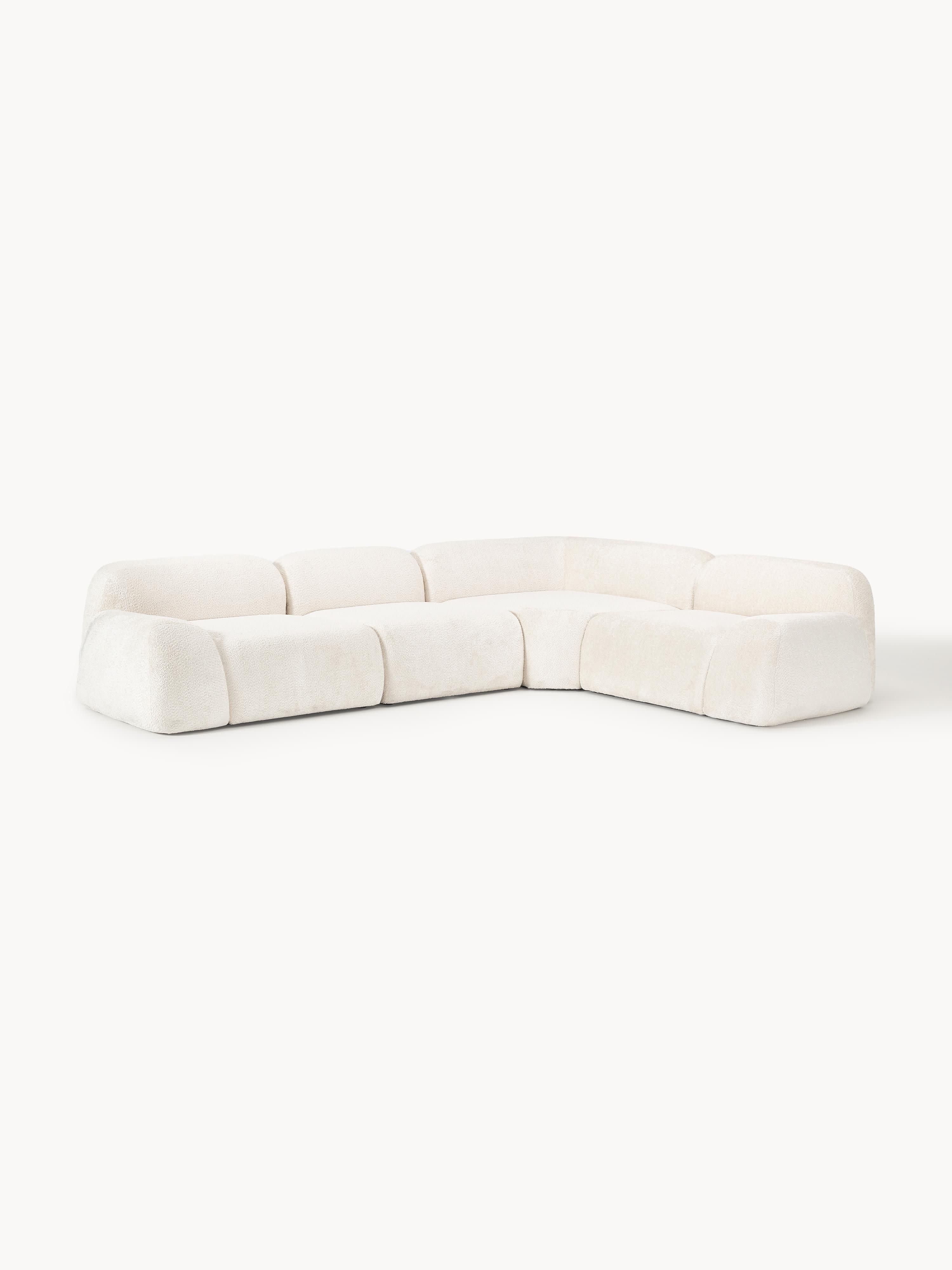 Modulaire hoekbank Wolke (4-zits) van teddy-bouclé