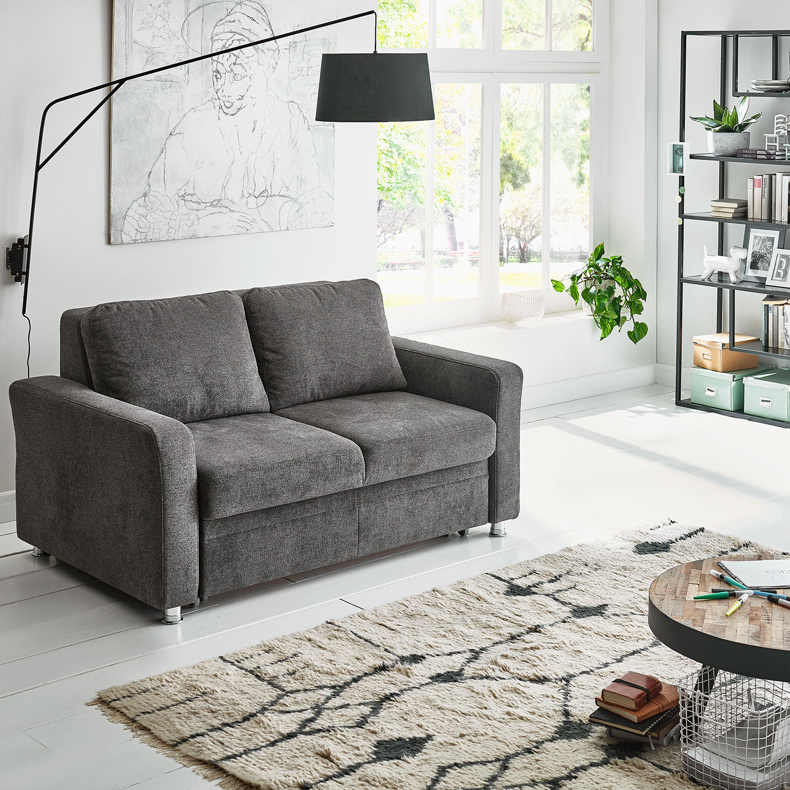 polsterpower 2-Sitzer-Sofa - schwarz - Federkern - mit Rückenkissen