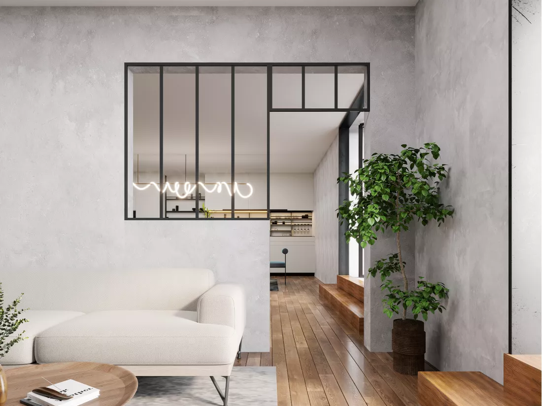 Verrière atelier avec imposte en aluminium thermolaqué - L120 x H130 + L83 x H40 cm - Noir - BAYVIEW