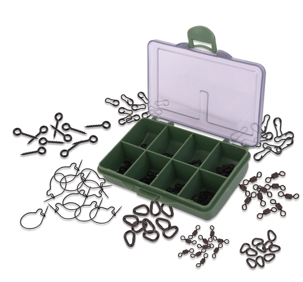 Kit Carpe Ultimate, 80 pcs avec Anneaux, Barils, Clips Asticots et plus!
