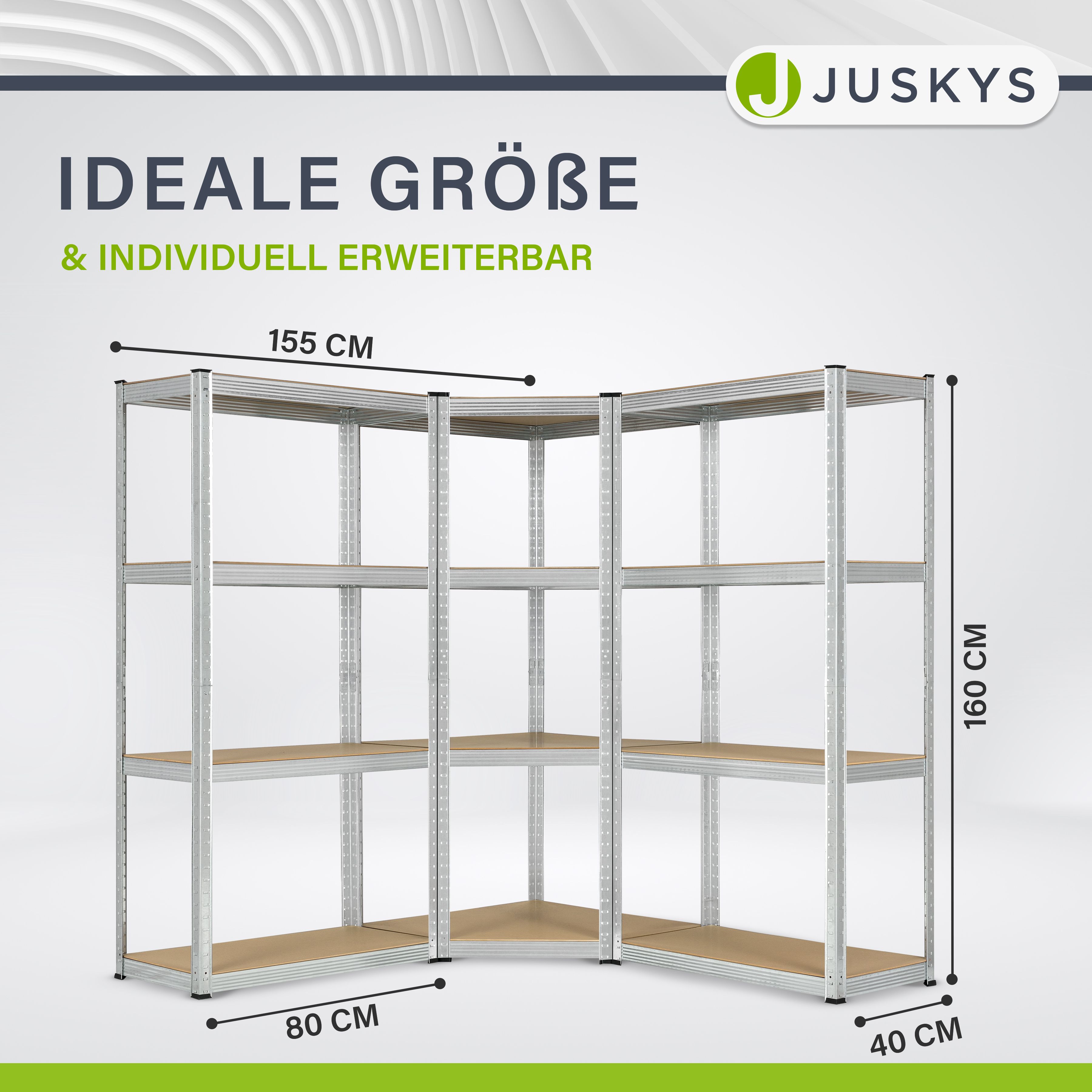 Juskys 3er Metall Regalsystem Easy | 1 Eckregal & 2 Schwerlastregale | 12 MDF Holz Böden | 960kg