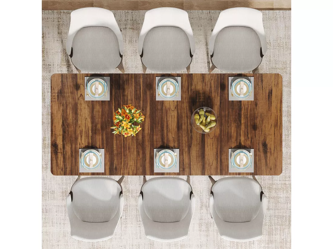 Table à manger de 180 cm avec pieds en métal épais, Grand bureau d'ordinateur, Table de travail pour l'écriture à domicile, le travail, le bureau à domicile, le salon, marron rustique