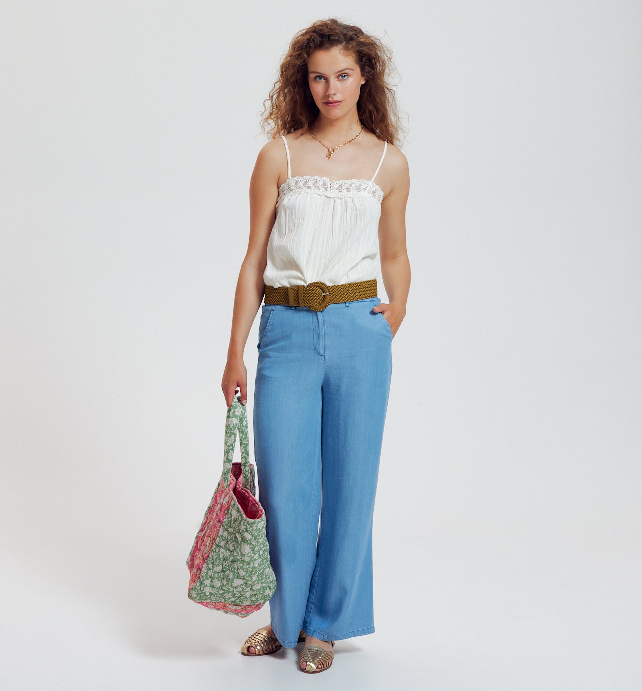 Top brodé détail crochet - Ecru