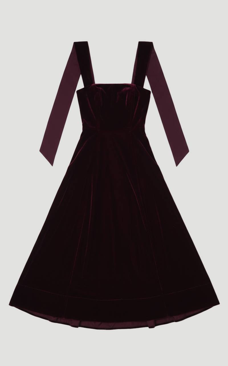 KarenMillen Robe Mi-Longue de Soirée Bardot en Velours Tissé avec Nœud en Taffetas