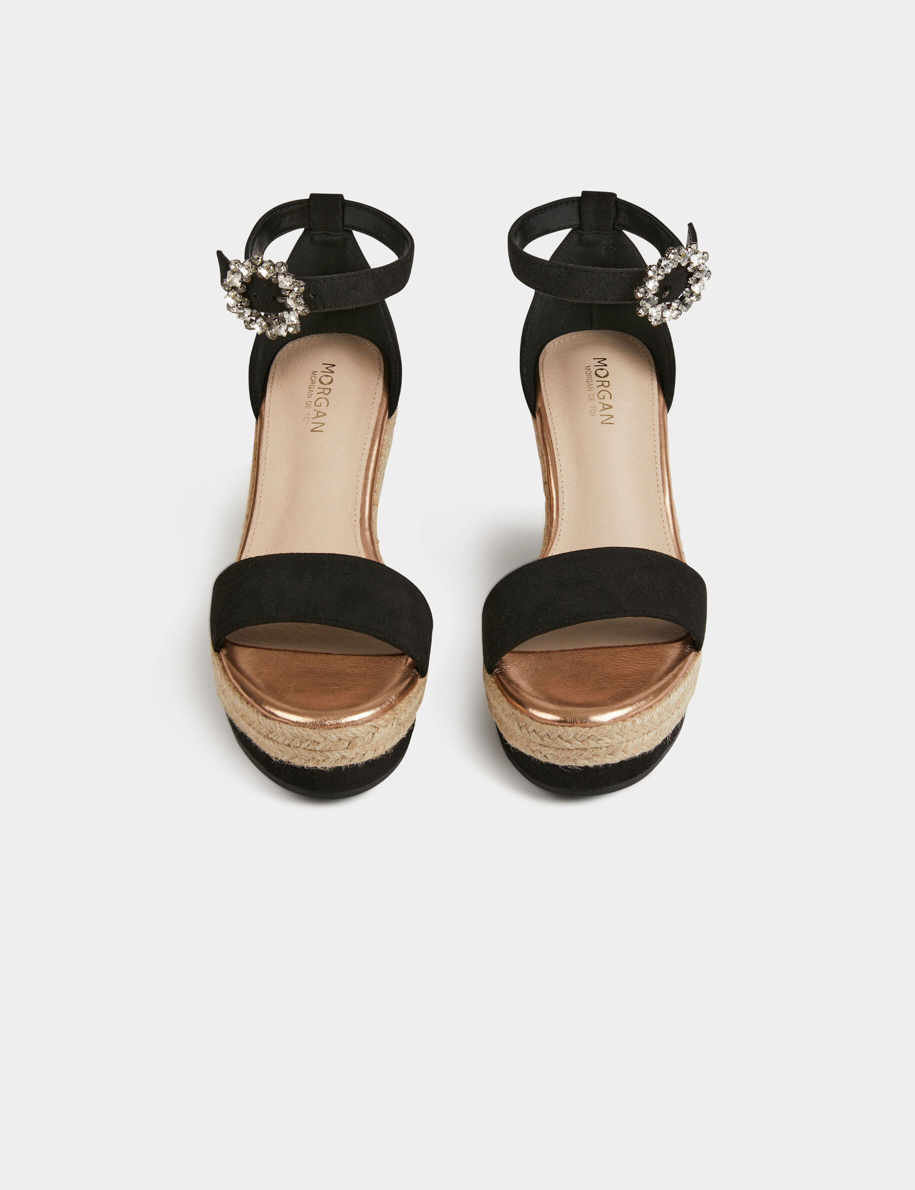 Sandales compensées à boucles strass noir femme - noir