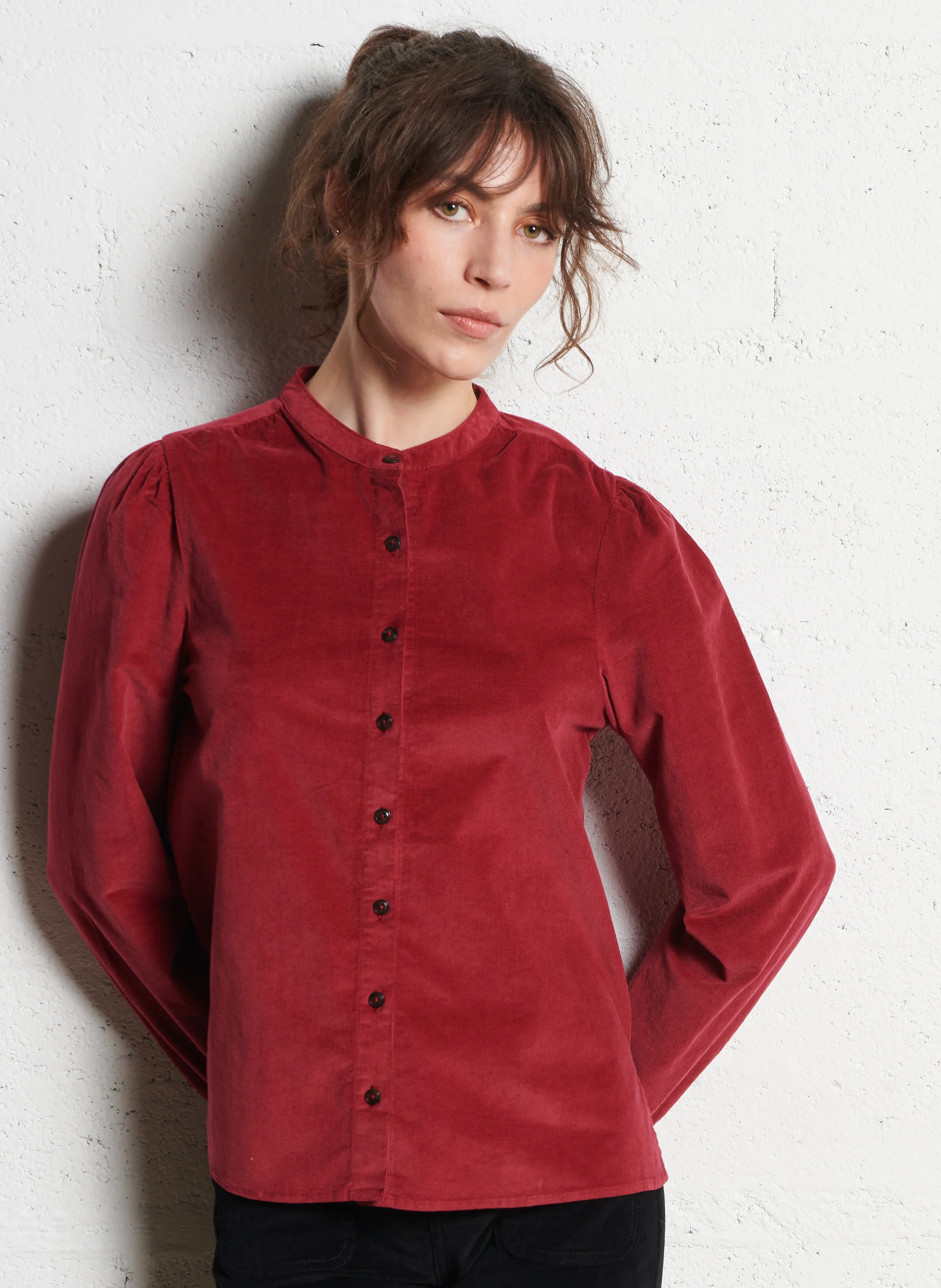 BLONDIE - Chemise col rond droite en coton mélangé | Rouge
