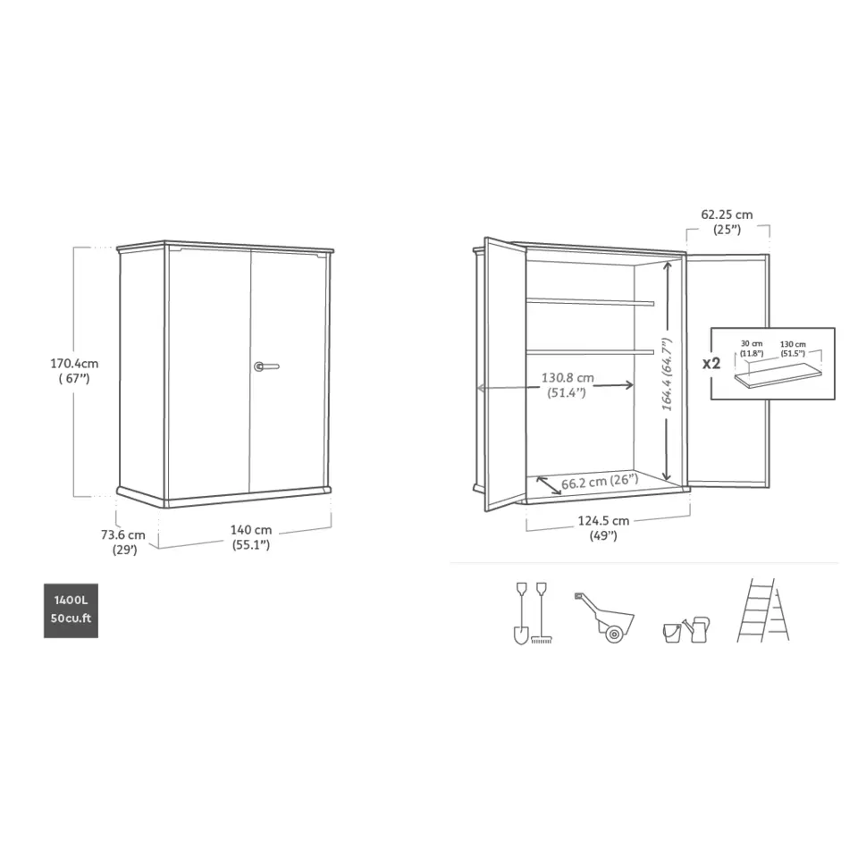 Keter Venetian Opbergkast - 140x73.6x170.4cm - Bruin