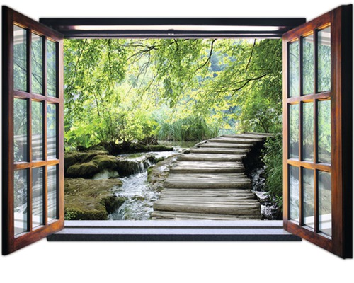 Vliesbehang 2077 VEZ4XL Raam met beek 2-delige set 201 x 145 cm