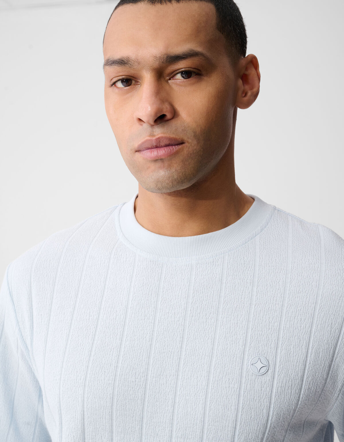 Structuur Stripe Artwork T-shirt Lichtblauw