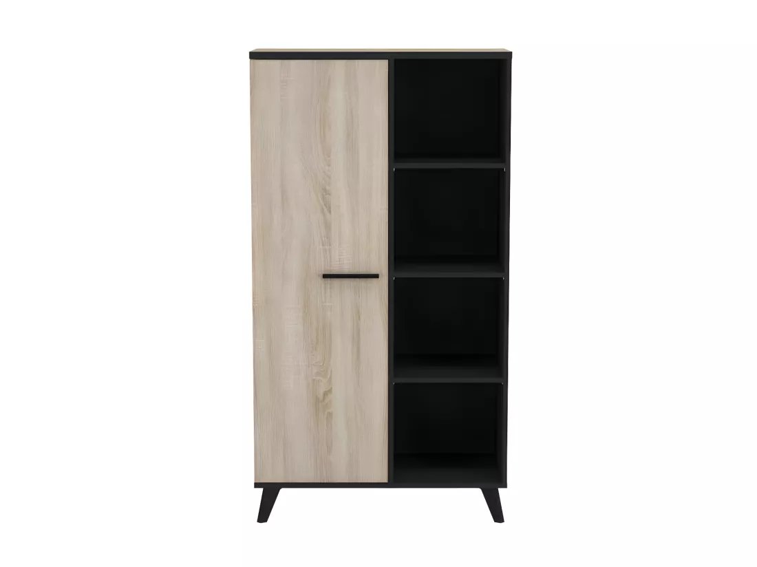 Vaisselier 1 porte 4 niches Chêne/Noir - AVIGNON - L 83 x l 39 x H 154 cm