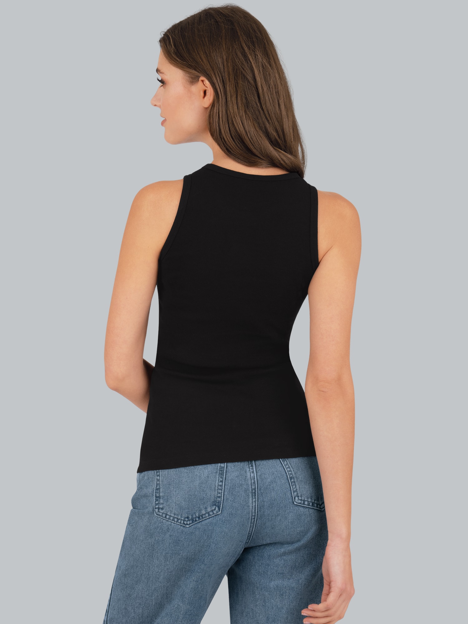 Träger-Shirt elastischer Doppelripp Schwarz