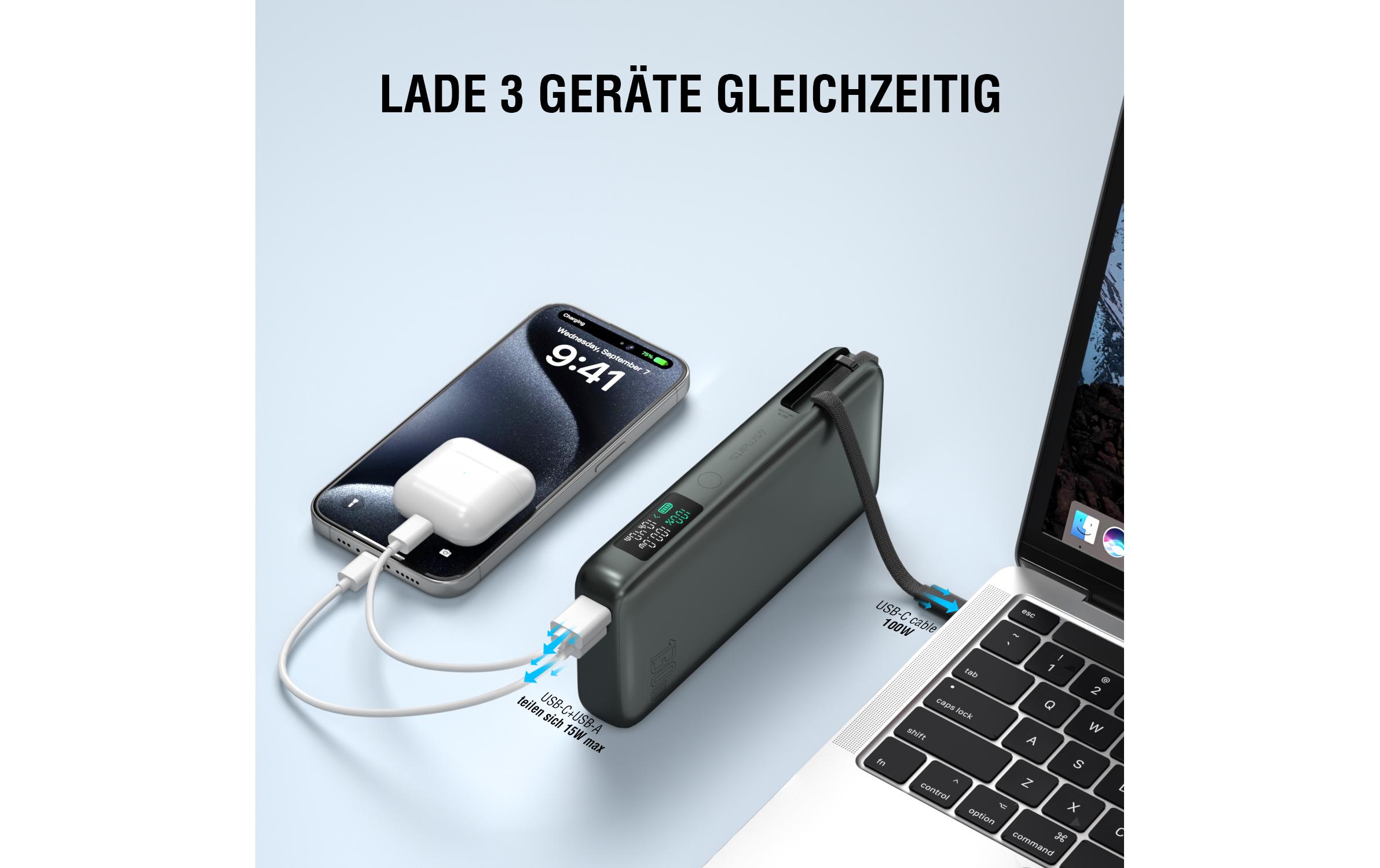 Powerbank Enterprise mit integriertem USB-C Kabel 20000 mAhPowerbank mit Lithium-Ion (Li-Ion) Akku
