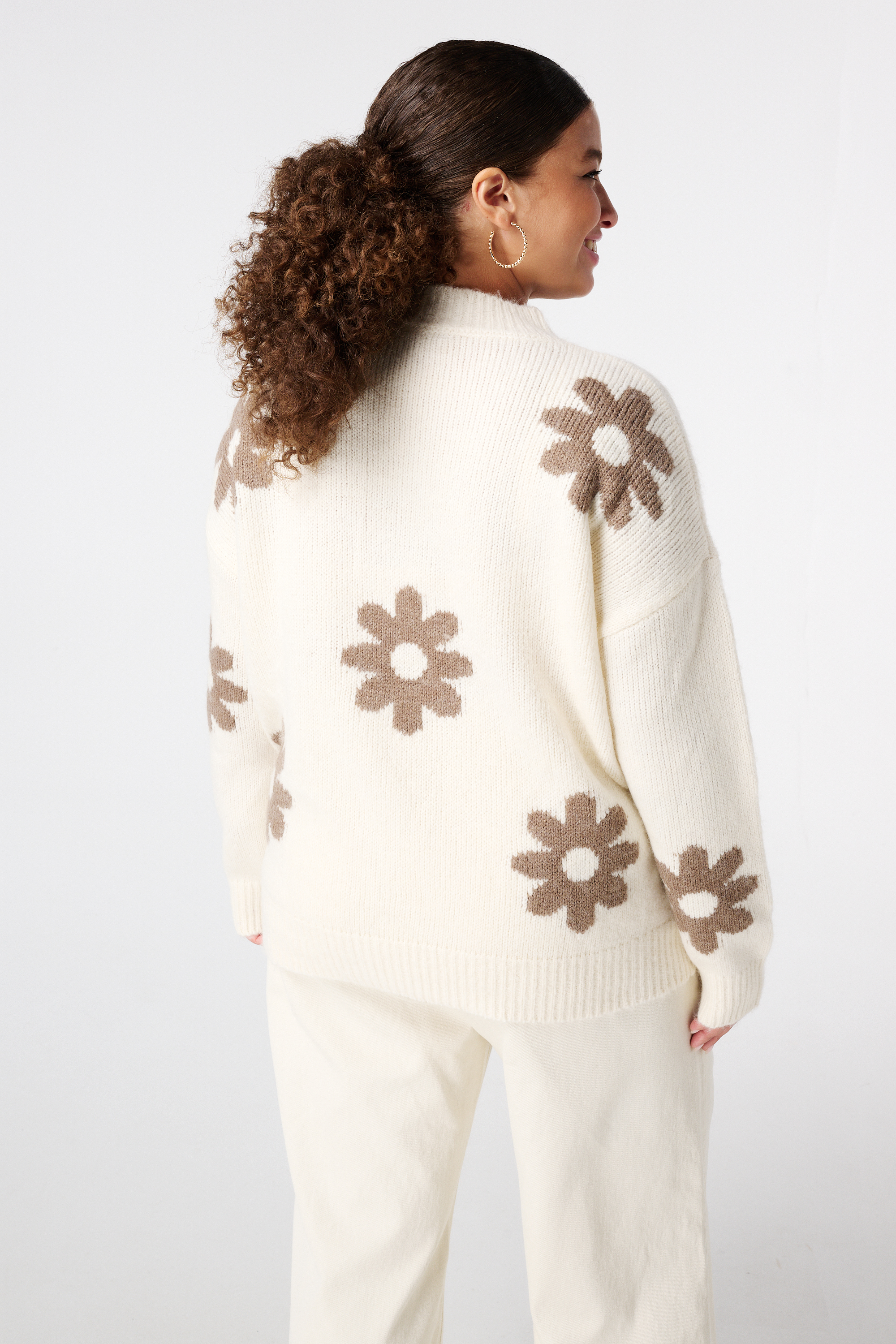 Trui met bloemen print Multi Neutraal