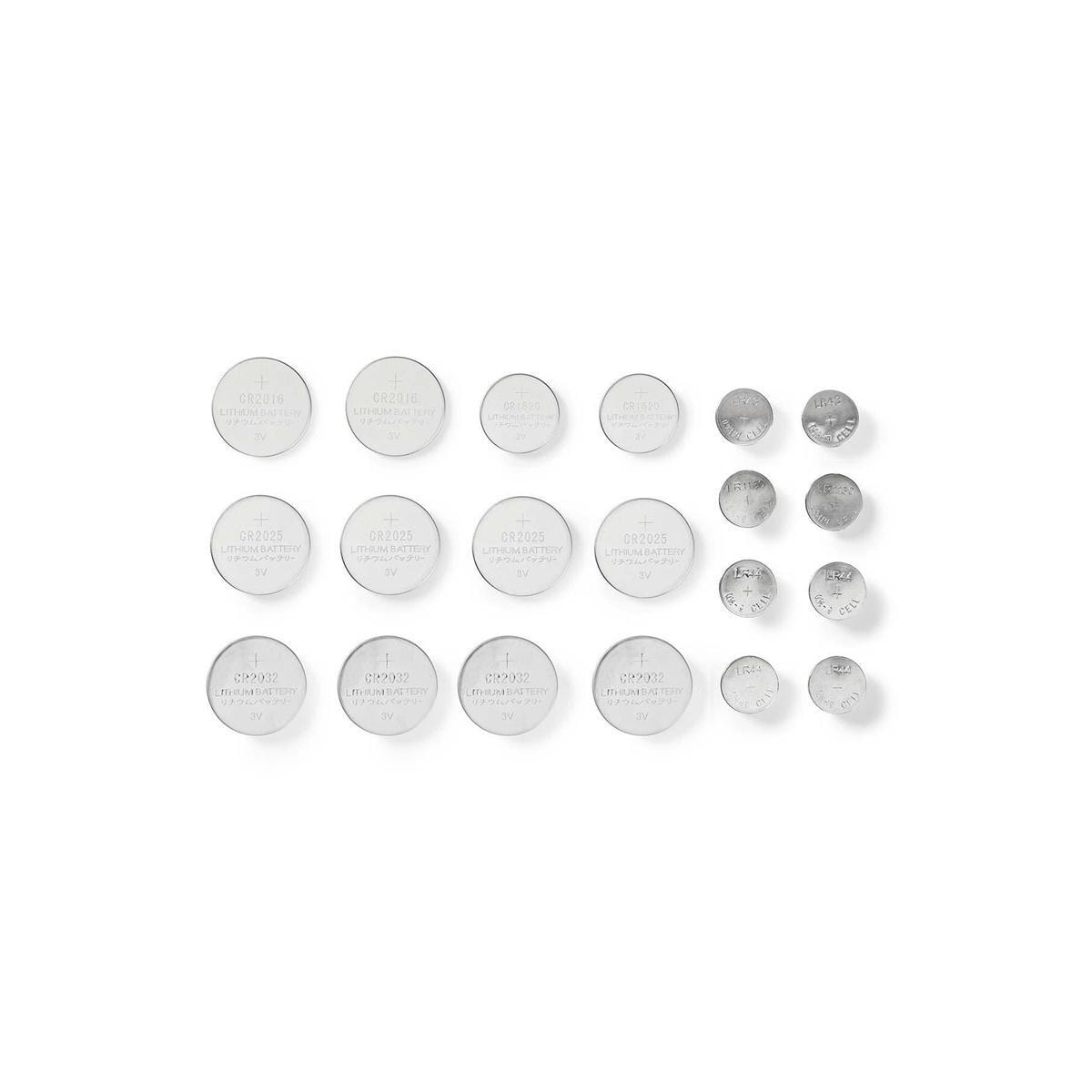 Nedis Litium / Alkaline Button Cell Battery Multi Pack | 1.5 / 3 V DC | Alkalisk / Litium | CR1620 / CR2016 / CR2025 / CR2032 / LR43 / LR44 / LR54 | Antall batterier: 20 stk. | Ulike enheter