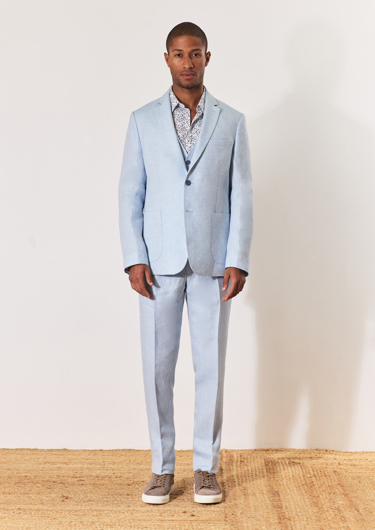 Veste coordonnable Regular en lin uni bleu ciel