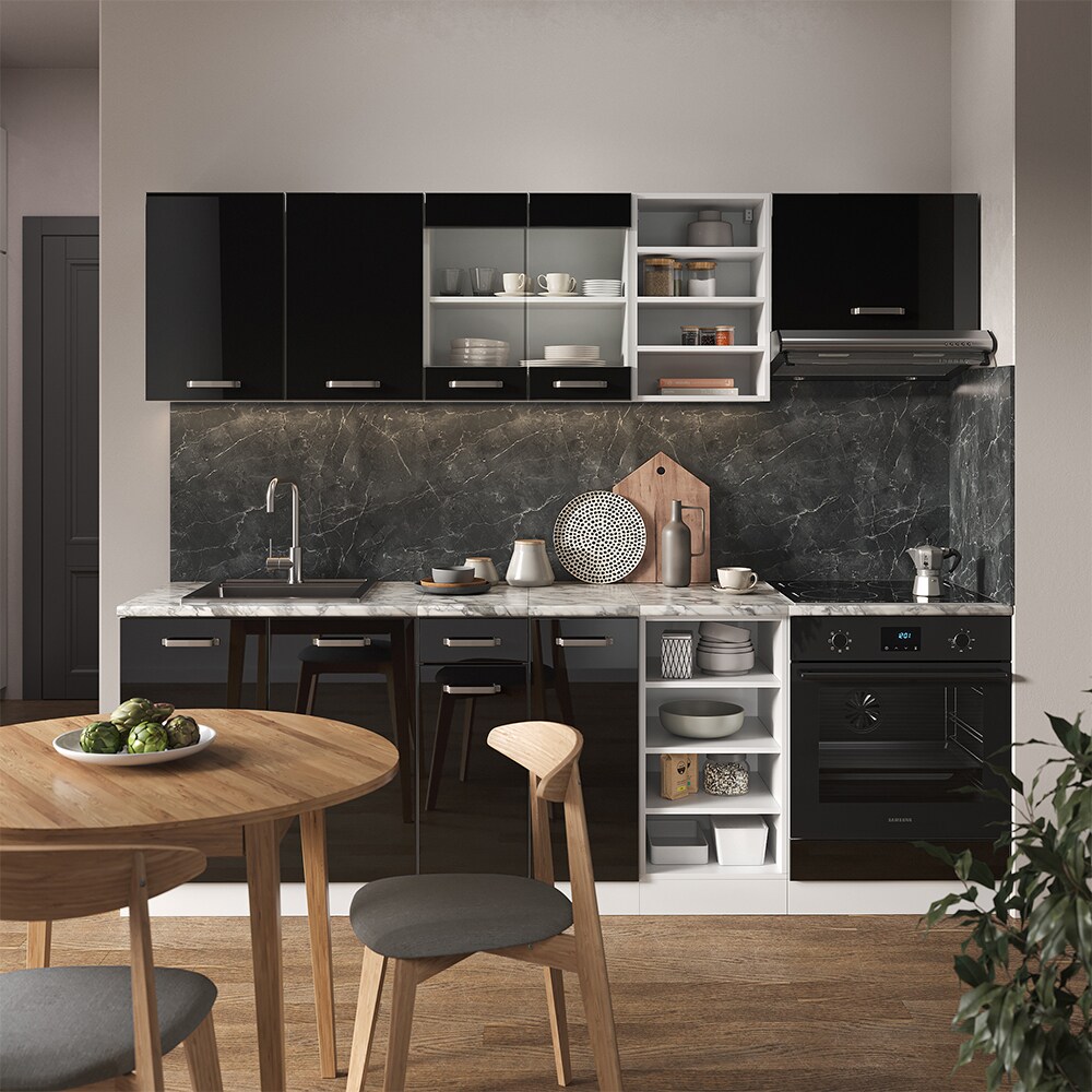 Vicco Küchenzeile R-Line Solid Weiß Schwarz 240 cm Arbeitsplatte modern Küchenschränke Küchenmöbel