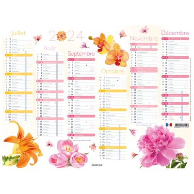 Calendrier Fleurs - 6 mois par face - 32 x 42 cm - Oberthur