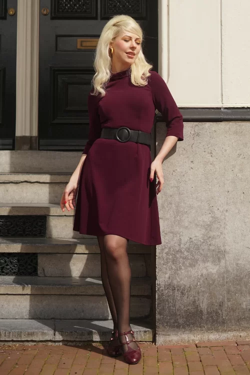 Topvintage Boutique Collection Topvintage exclusive ~ Sandra A-lijn jurk in bessenrood