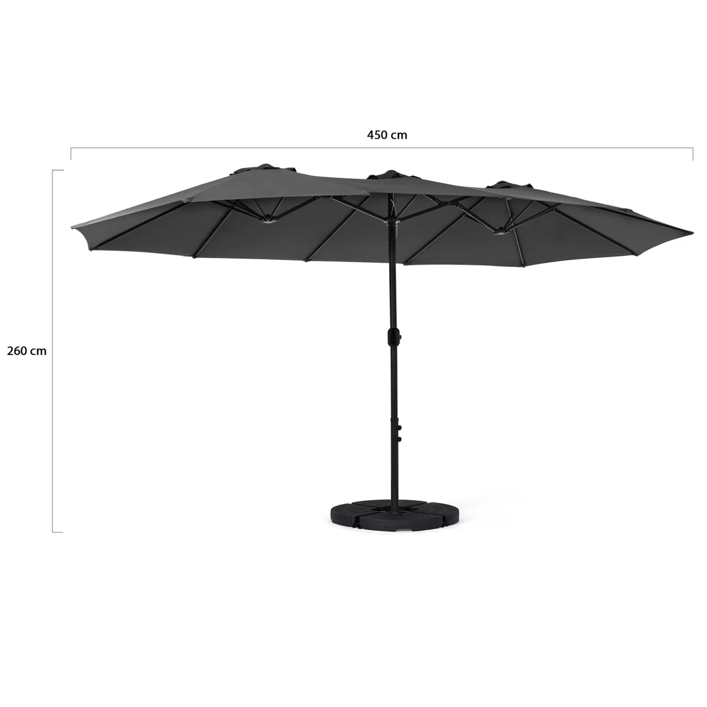 Parasol double FIGARI gris 450 x 260 CM avec 4 dalles et housse
