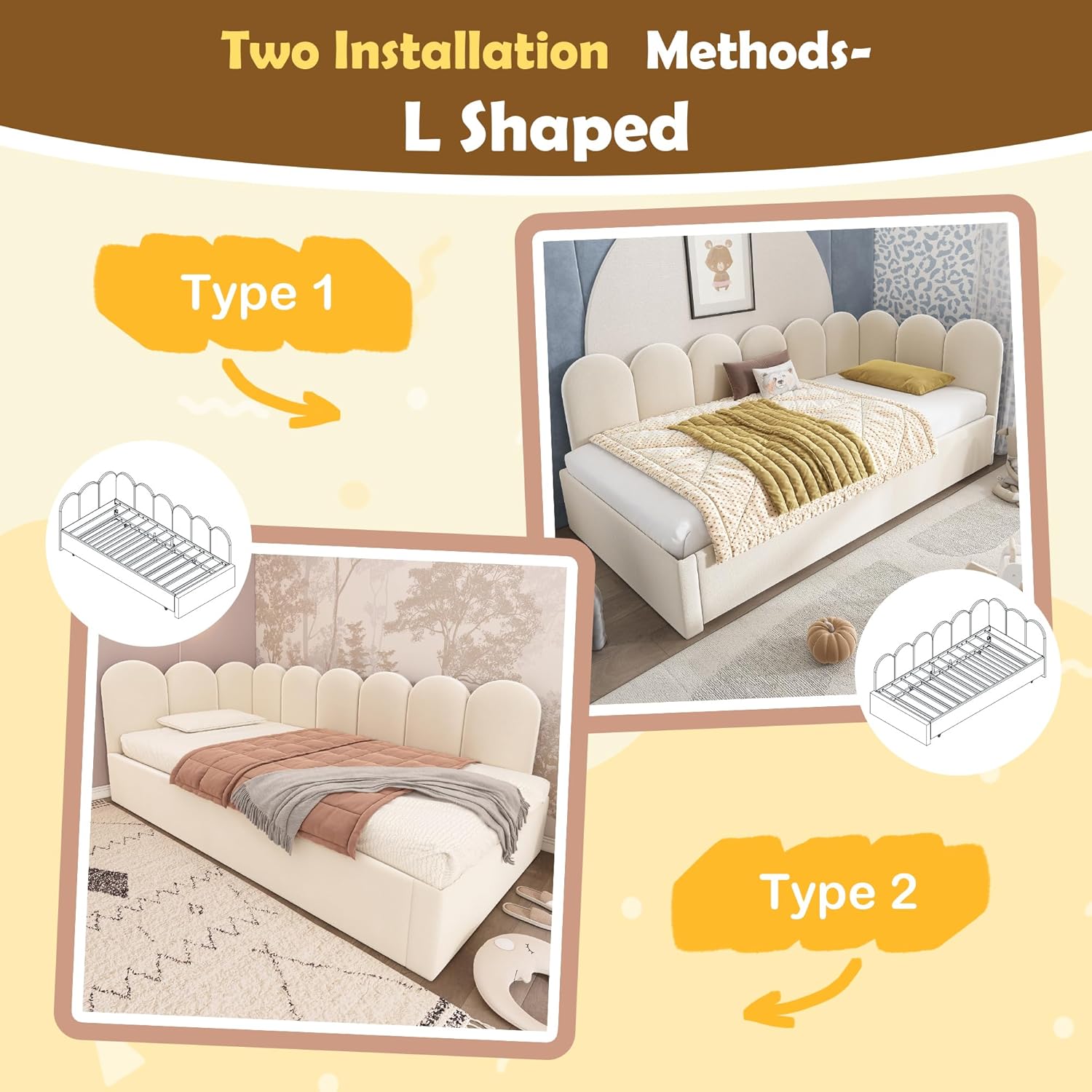 Polsterbett, Daybett 90x200cm,Tagesbett Schlafsofa mit Ausziehbett 90x190cm, Kinderbett mit Lattenrost(ohne Matratze), Samt, Beige
