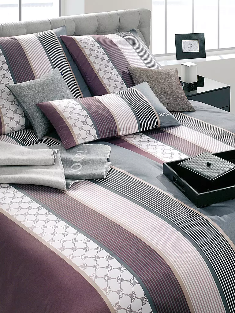 JOOP Satin Bettwäsche Cornflower Stripes 70x90cm / 140x220cm Deep Wine beere