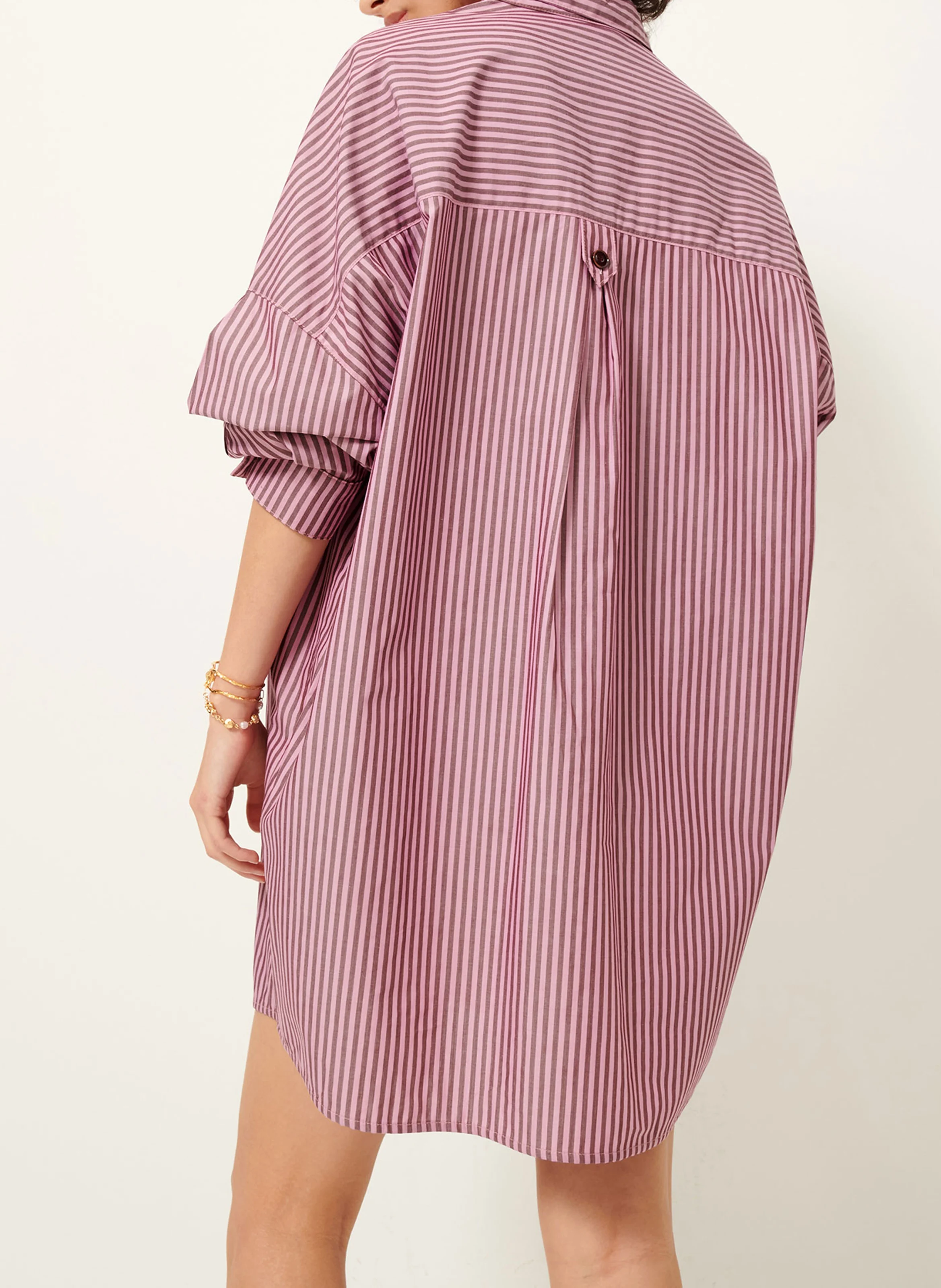 FONTELLA - Robe chemise col classique ample en coton rayé | Rose