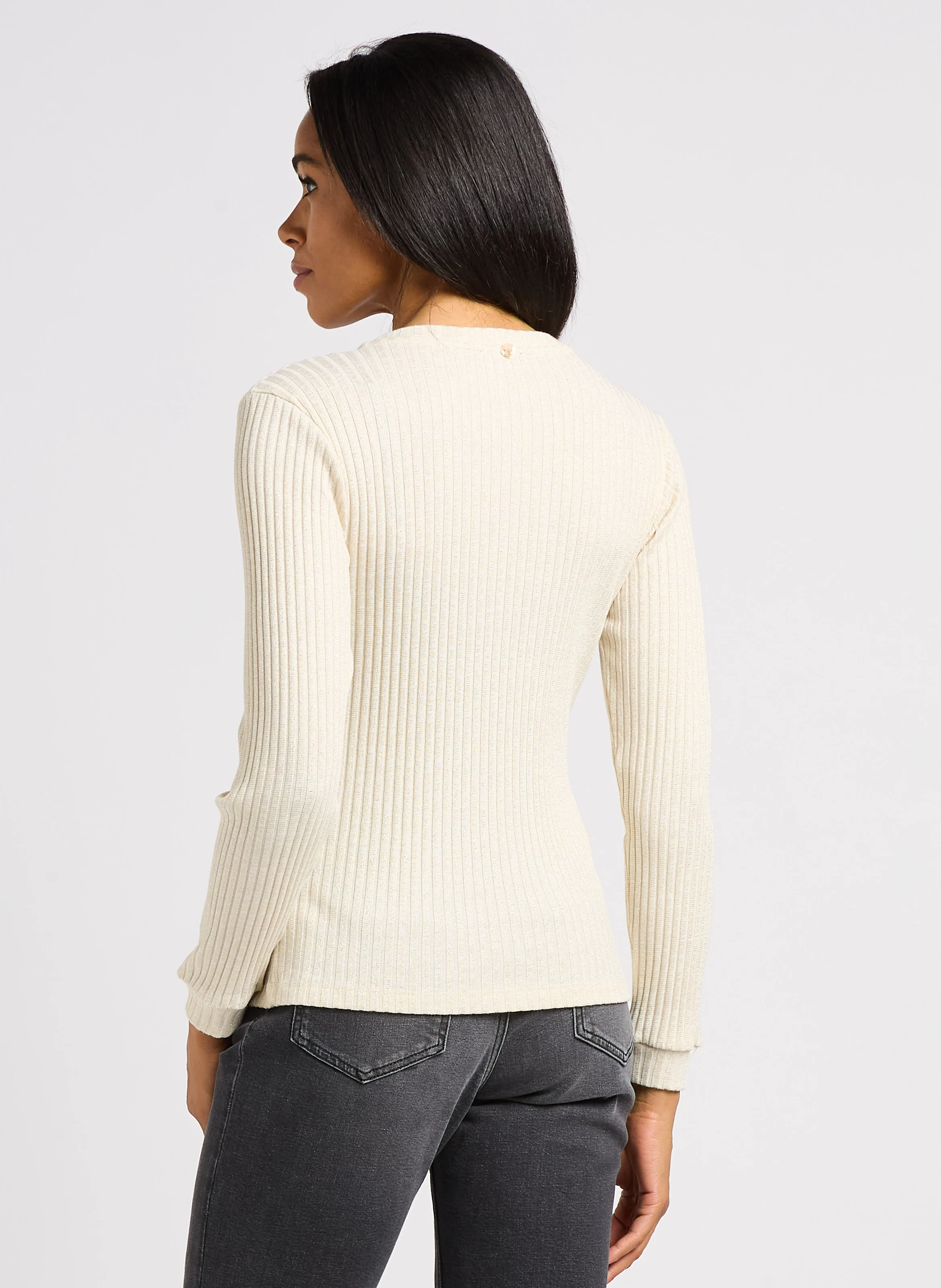 MALENE - Pull col rond en coton mélangé | Beige