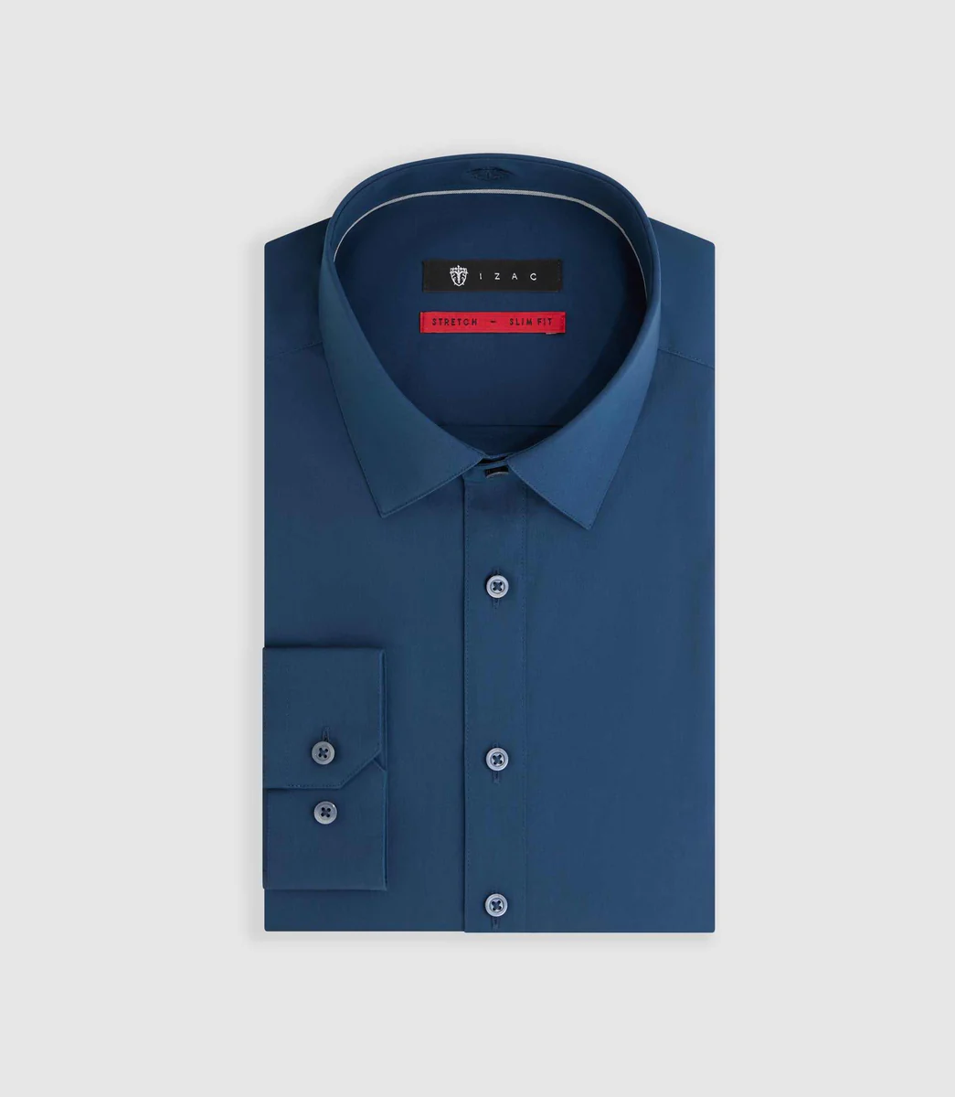 Chemise en popeline stretch marine 