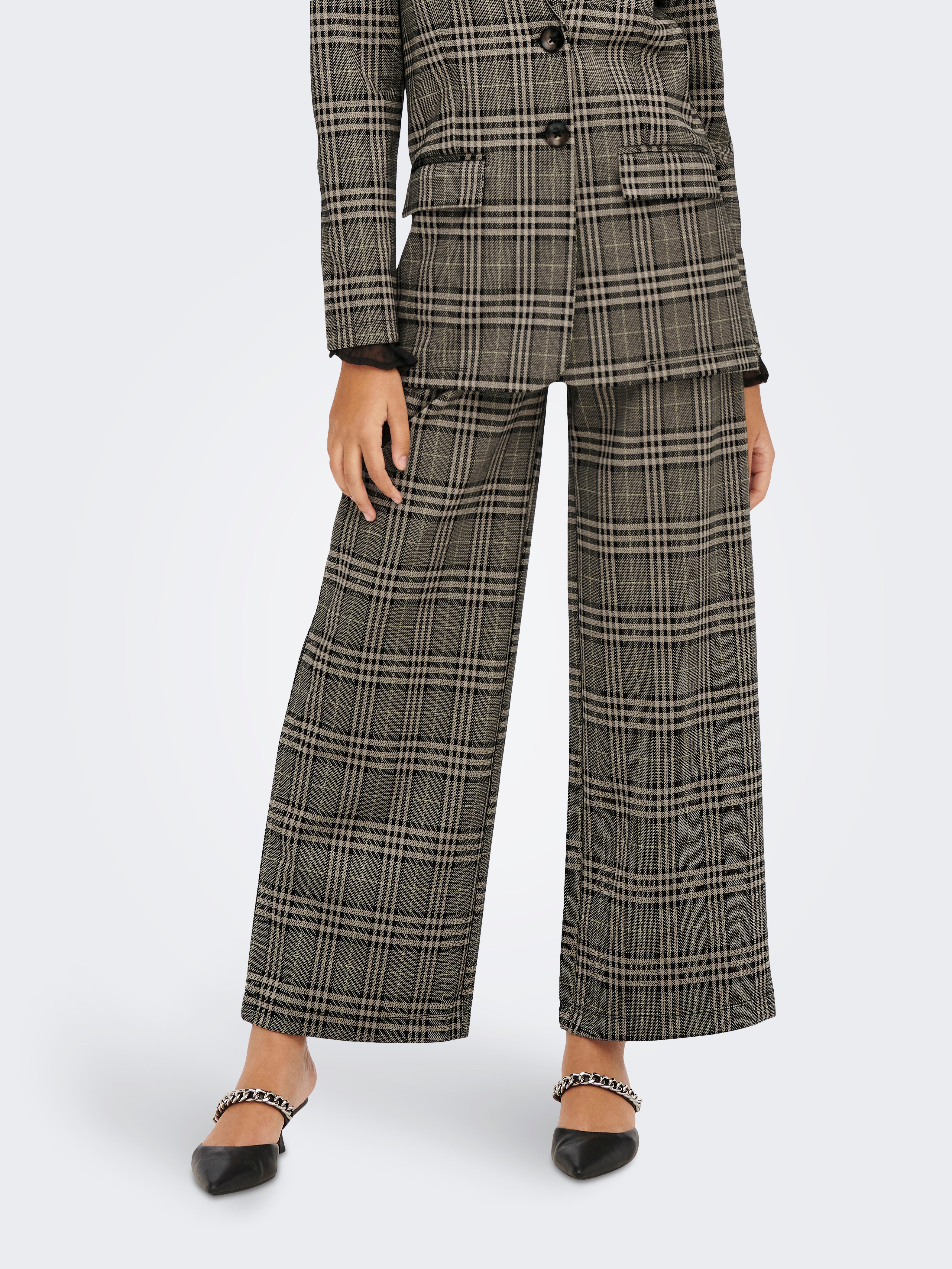 JDYGEGGO Mittlere Taille Weiter Beinschnitt Hose Cobblestone