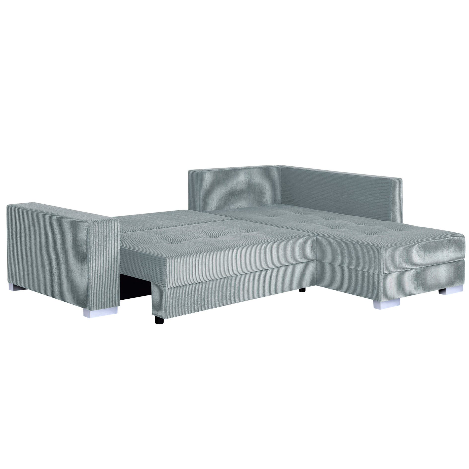 Ecksofa - sage - Cord - Liegefunktion - beidseitig montierbar