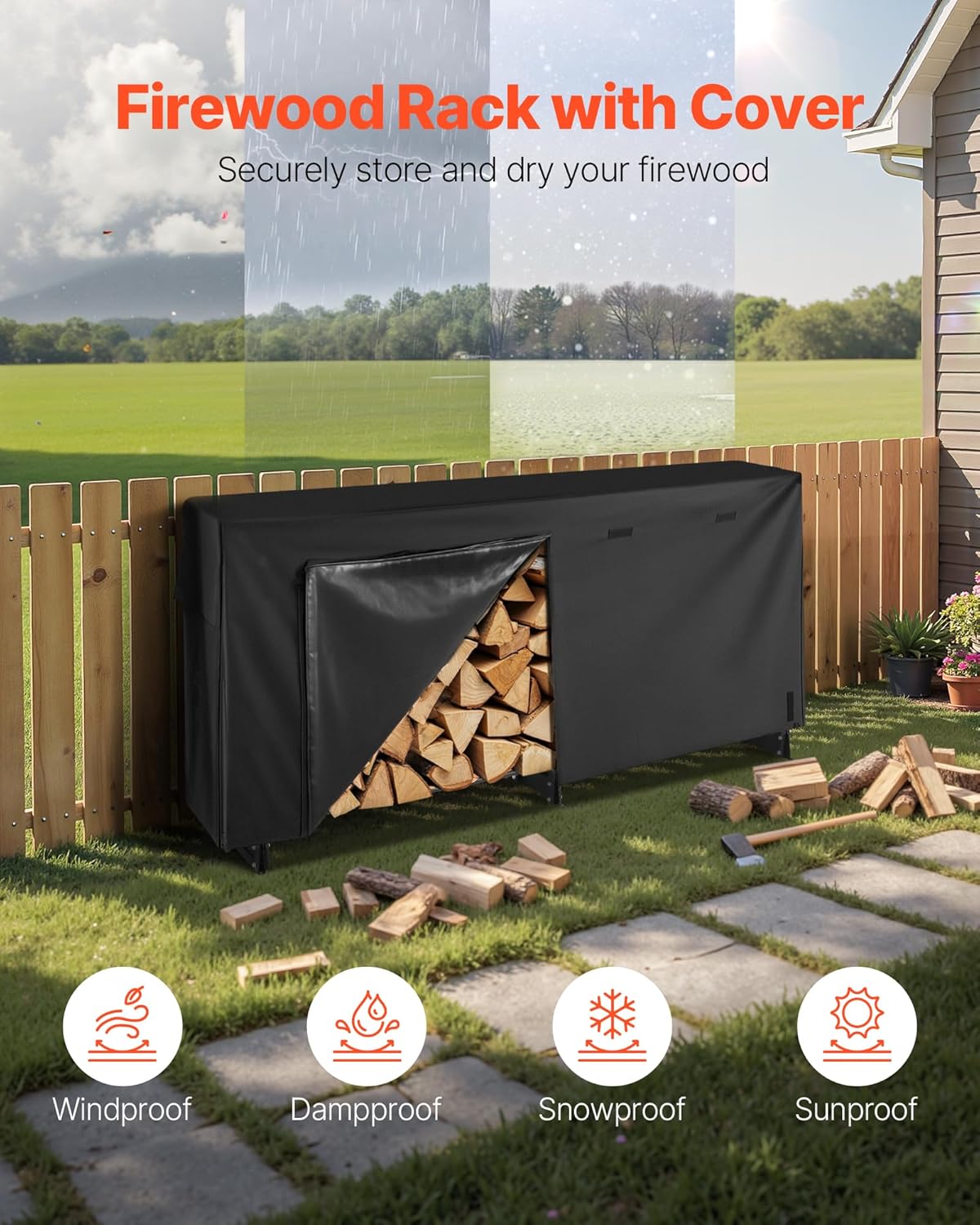 VEVOR Metall Kaminholzregal, 257x36x117 cm Brennholzregal, Kaminholzunterstand aus Metall, max. Tragkraft 300 kg, Feuerholzregal, Kaminholzlager, Stapelhilfe für Veranden, Terrassen, Gärten