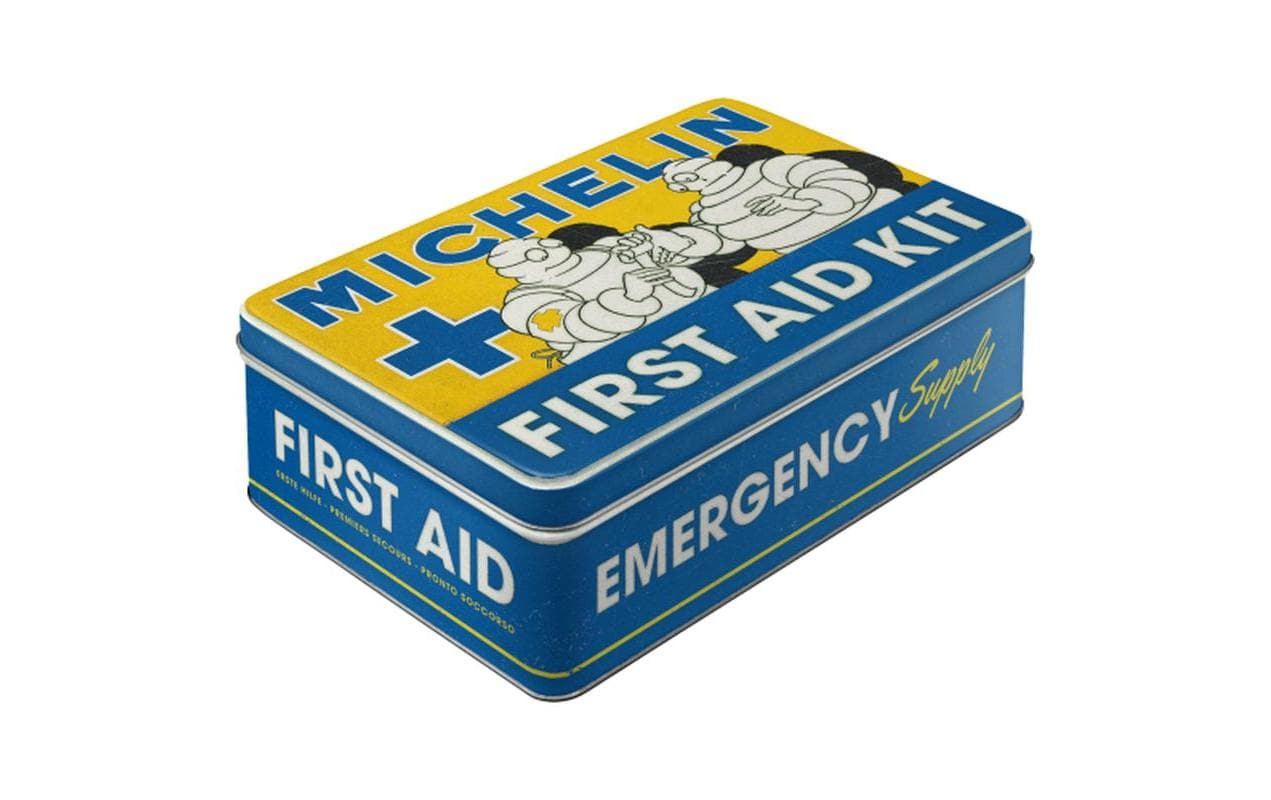 Medikamentenbox Michelin Blau/GelbAufbewahrungsbox im Retro Design