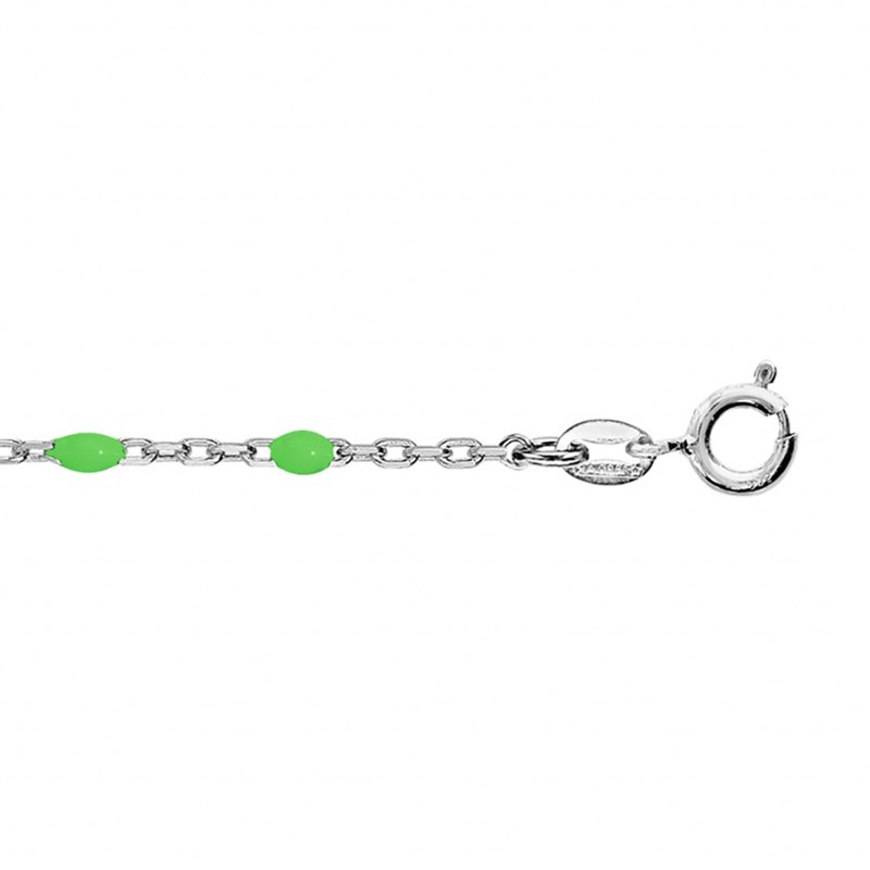 Chaine de cheville argent - Olives vert fluo