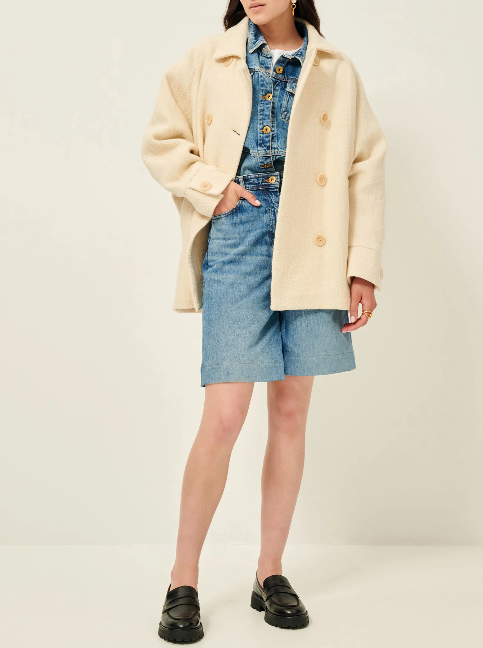 CHEF - Caban col classique en coton et laine| Beige