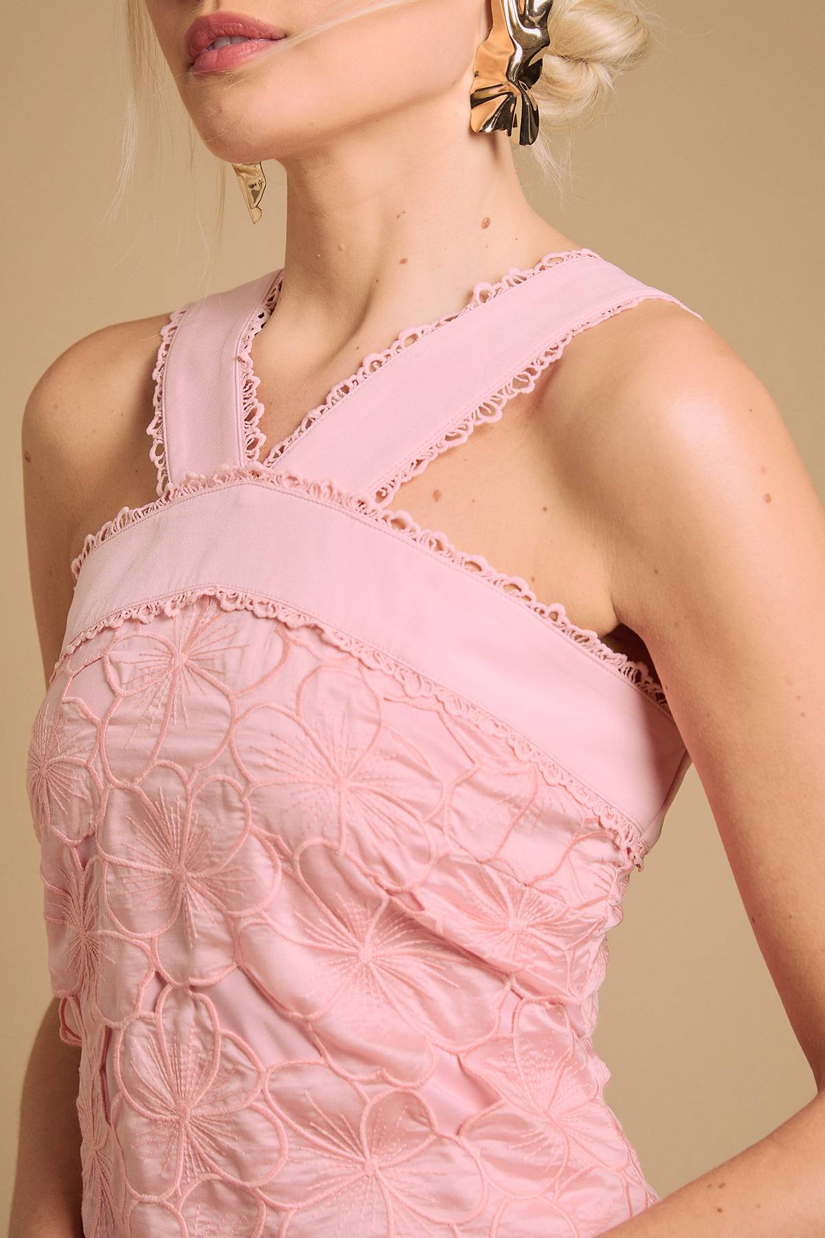Oasis Robe Mini À Col Licou Avec Broderies Florales