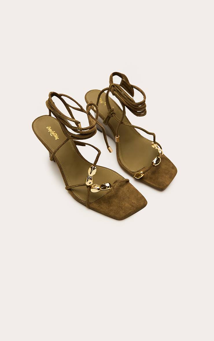 Vert Olive Compensées À Lacets En Synthétique Avec Finitions Dorées