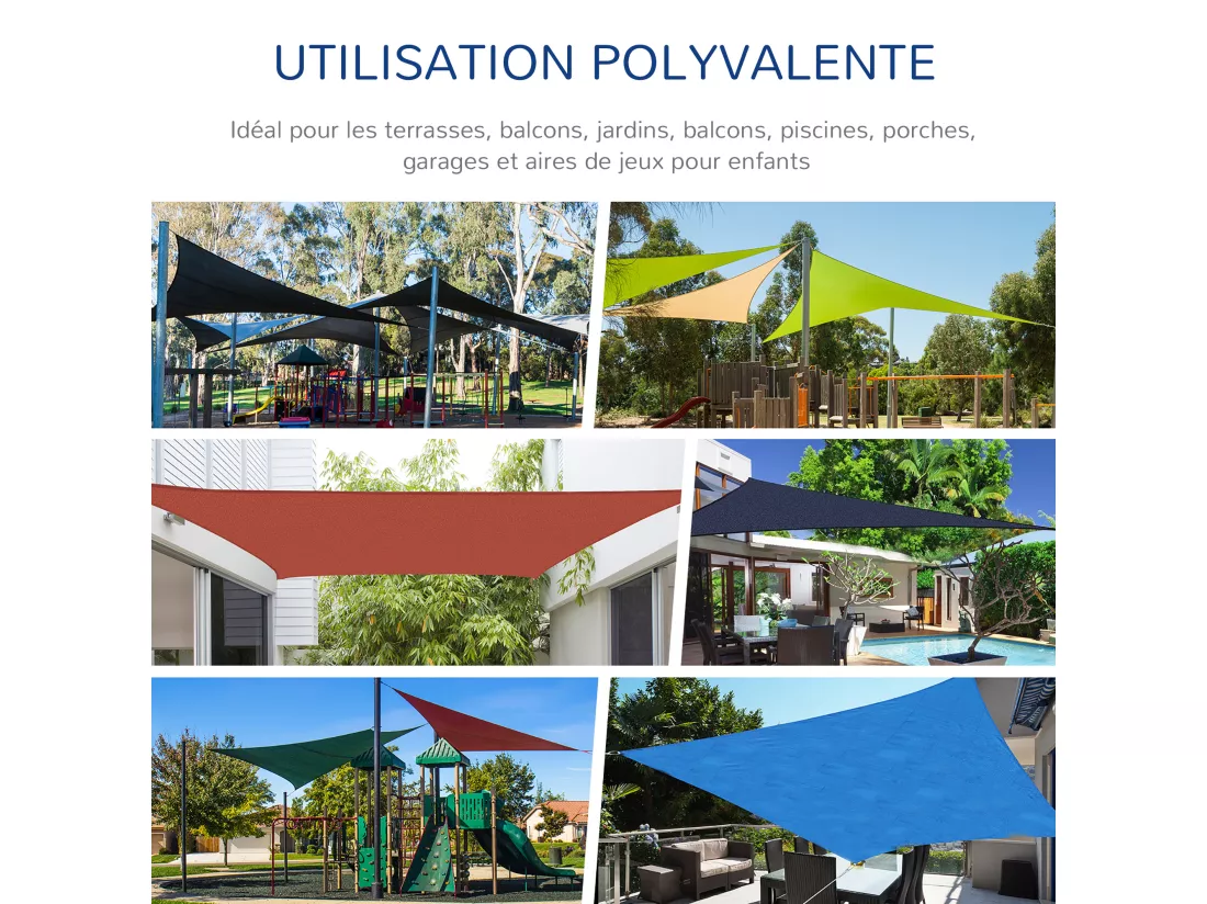Voile d'ombrage triangulaire grande taille 4 x 4 x 4 m polyéthylène haute densité résistant aux UV coloris sable