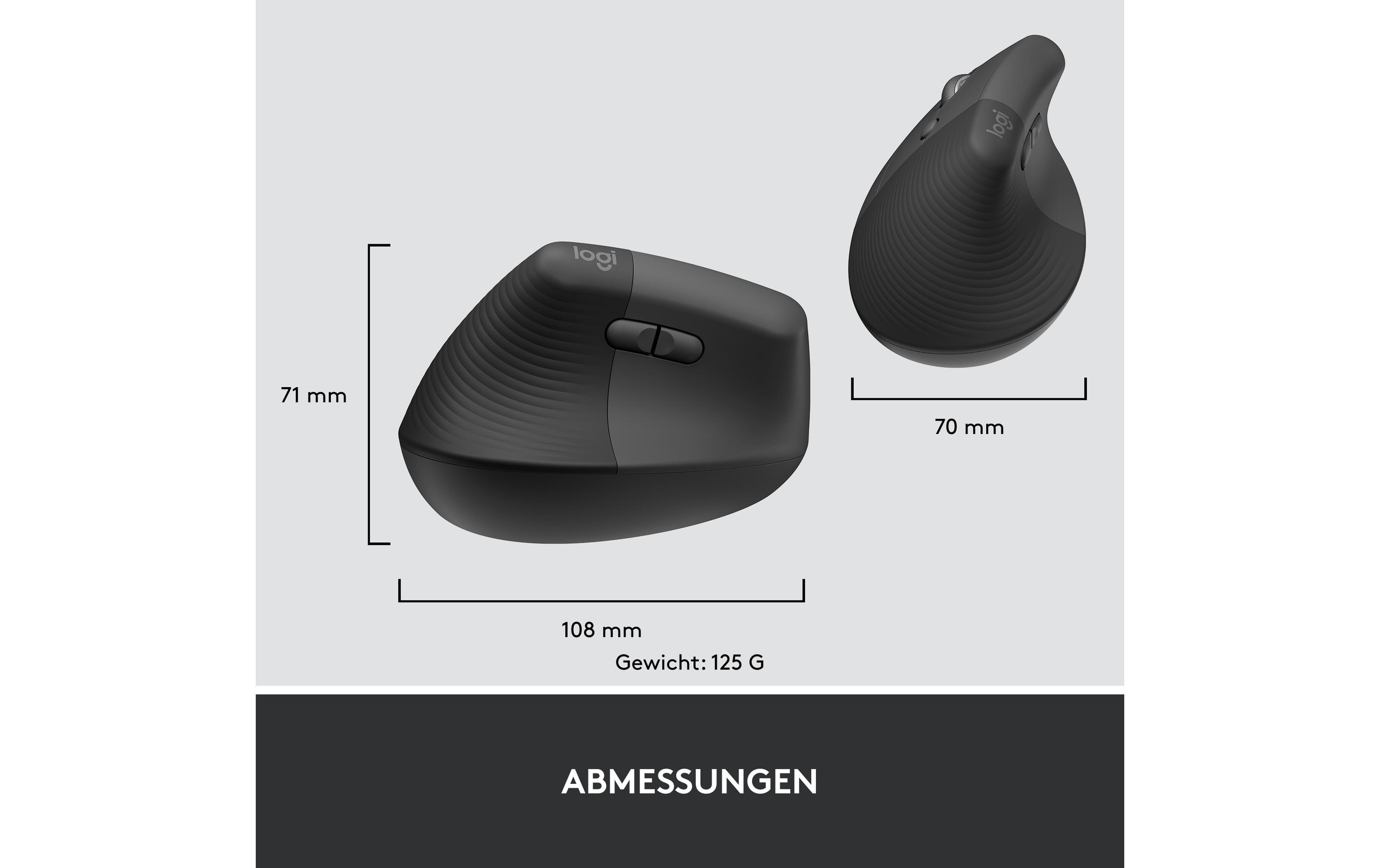 Ergonomische Maus Lift for Business Left GraphiteKomfortable ergonomische Linkshänder-Maus mit vertikalem Design für kleine bis mittelgrosse Hände