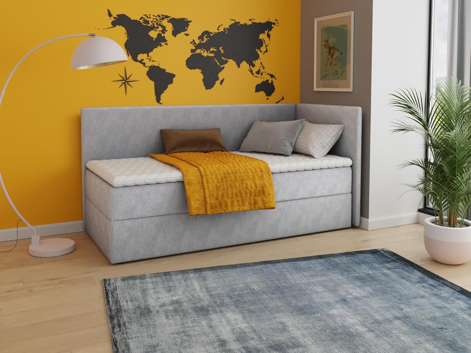 Sofnet Boxspringbett Flame mit Bettkasten - Einzelbett mit Bonell-Matratze und Topper, Polsterbett, Universelle Bettseite, Bett, Schlafzimmer, Kinderzimmer (Grau (Paros 05), 90 x 200 cm)