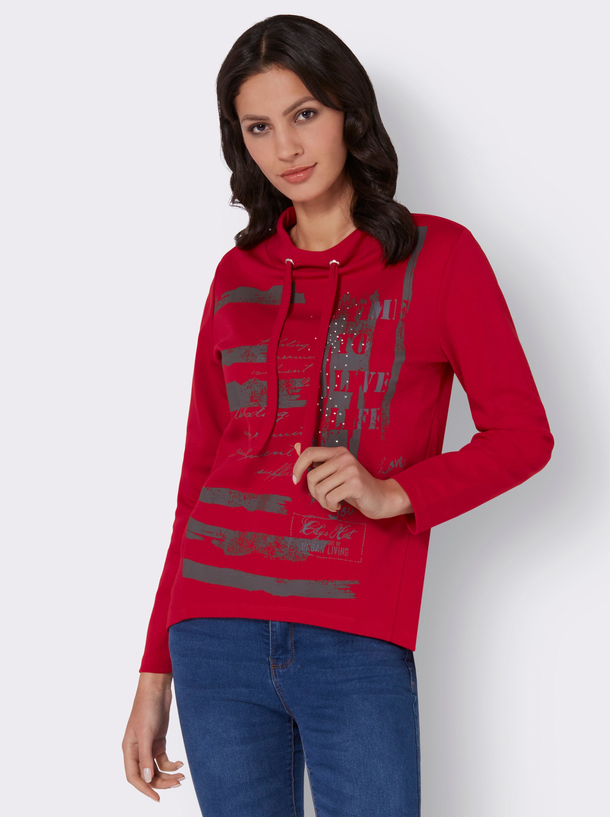 Sweatshirt mit Glitzersteinchen im Vorderteil
