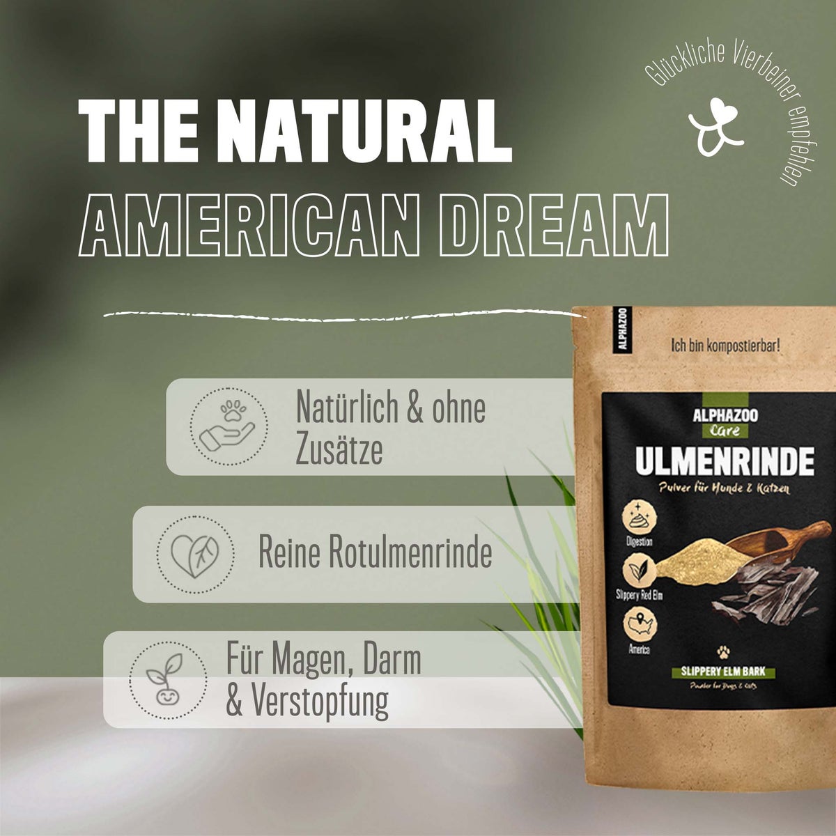 ALPHAZOO Gladde Iepenschorspoeder 120 g voor honden en katten | Amerikaanse gladde iepschors